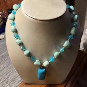 Turquoise and bead necklace with turquoise charm
